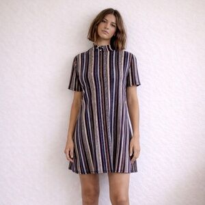 BCBGeneration 90s Y2K Striped Short Sleeve Mock-neck A Line Grunge Mini Dress M